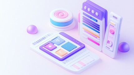 A colorful 3D illustration of design tools and elements for digital graphics.