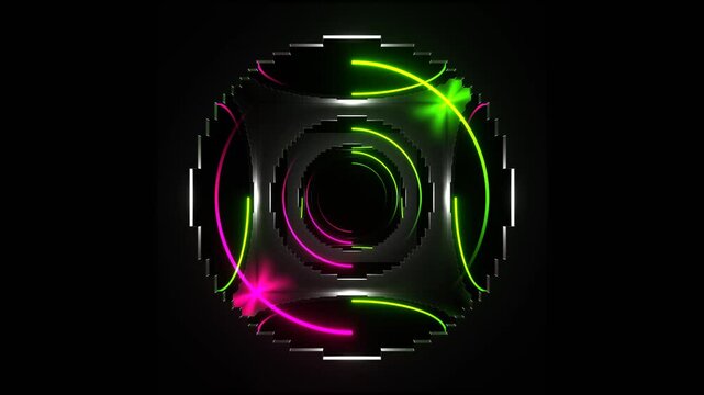 Light Green and Pink Neon Lights in Holes of Squares Background VJ Loop in 4K