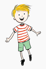 Happy cartoon boy jumping joyfully