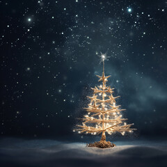 Beautiful vector illustration of a Christmas tree adorned with sparkling stars and snowflakes, perfect for holiday cards or festive decorations, Generated By Ai