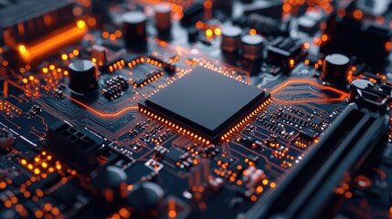 Obraz premium A close-up shot of a CPU socket on a circuit board, with all its pins and circuitry visible.