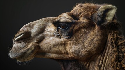 Fototapeta premium A close-up of a giraffe's face on a black background