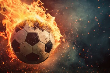 Fototapeta premium A burning soccer ball suspended in mid-air