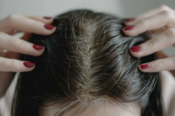 Obraz premium A woman sits or stands with her hands on top of her head, often used in illustrations and photographs for expressing frustration, confusion, or contemplation