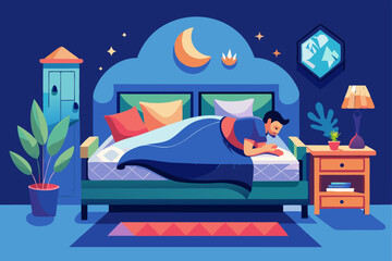 bedroom with bed. Beautiful sleeping bed vector art illustration