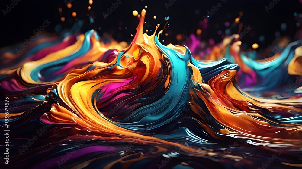 Poster vibrant splash of paint in dynamic motion, creating an abstract and colorful explosion, ideal for cr