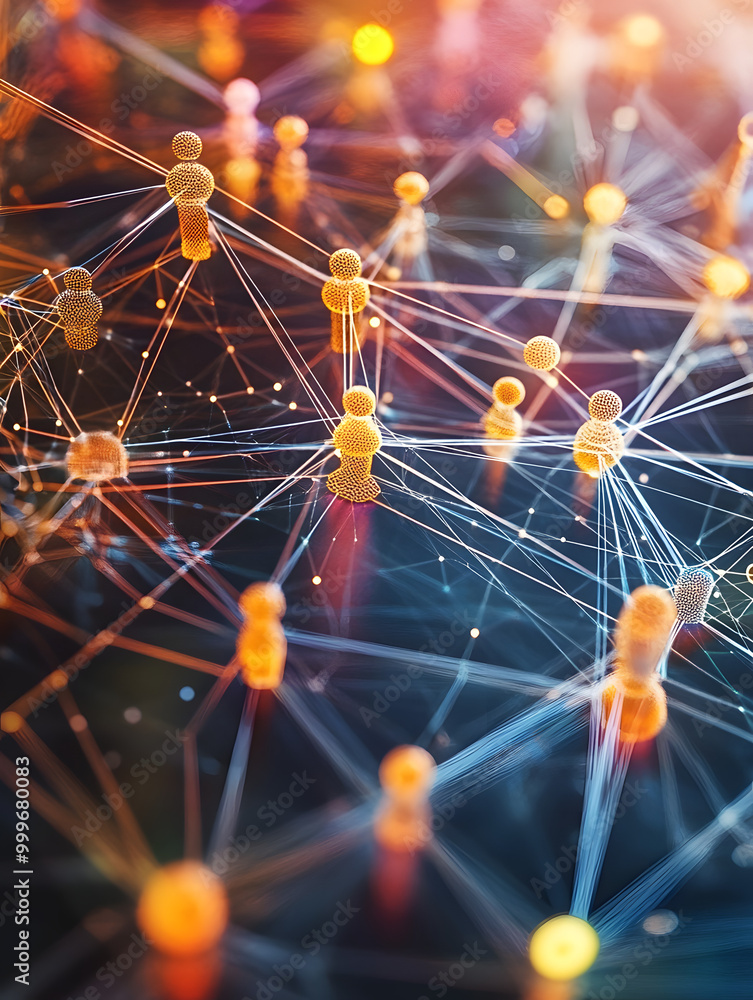 Aufkleber design an illustration that visualizes the expansion of a business network, using interconnected nod