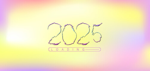 The word loading is displayed in vibrant purple and yellow, celebrating a colorful 2025 Happy New Year theme-