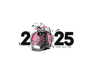 Happy New Year 2025 Text Typography Design Element flyer, banner design.