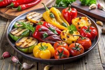 Grilled vegetables, peppers, zucchini, tomatoes