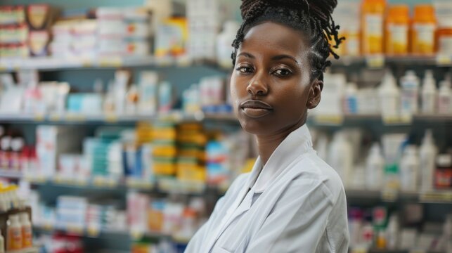 A woman stands in front of a store shelf, shopping and browsing for items