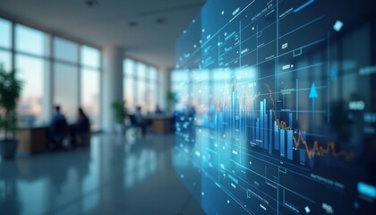  Modern office with digital data analytics