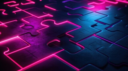 A close-up of glowing puzzle pieces in vibrant colors, suggesting creativity and problem-solving.