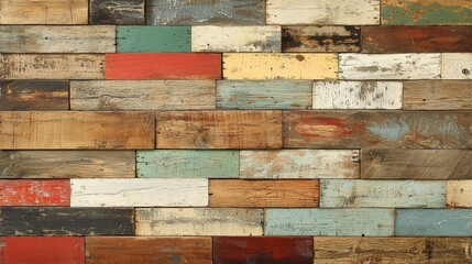 Colorful Wooden Plank Wall Background with Rustic and Weathered Textures in Various Shades