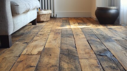 Rustic Hardwood Floor in Cozy Living Room with Natural Light