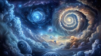 Mesmerizing Cosmic Panorama of Luminous Nebulae and Swirling Galaxies