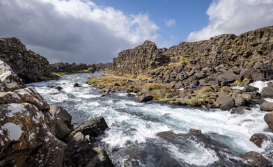 Öxará river near Öxarárfoss waterfall in Þingvellir National Park, Iceland