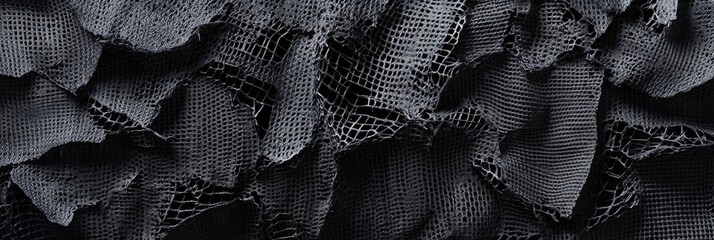 Obraz premium Torn mesh fabric texture, with frayed edges and visible holes in a dramatic close - up