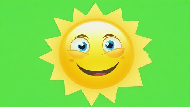 animation cheerful happy yellow sun blinks joyfully green screen background showcasing looped motion graphic embodies solar energy 