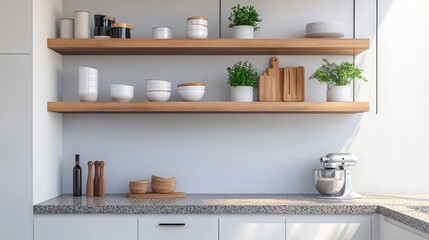 Fototapeta premium A contemporary kitchen space with matte white cabinetry