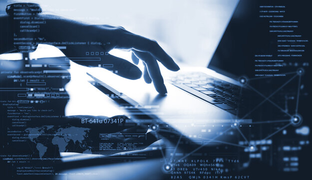 Data Science and engineering, digital technology. Software engineer working with database and big data analytics, cloud computing with AI and data exchange, software development technology