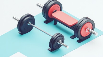 A set of weights and a bench for strength training.