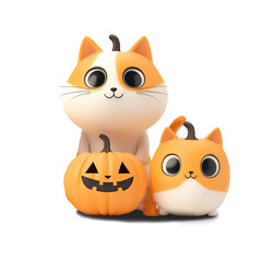 Fototapeta premium Cute cat with pumpkin in halloween festival