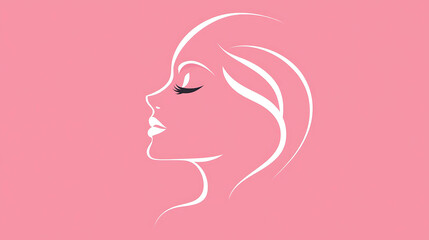 Minimalist line art illustration of a woman's face in profile with her eyes closed on a pink background.