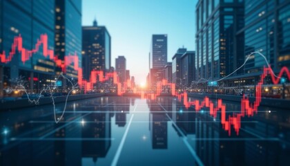  Cityscape with vibrant stock market data visualization