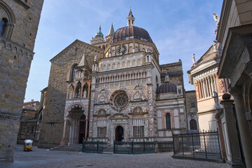 The Cappella Colleoni, a chapel and mausoleum attached to Basilica of St. Mary Major in Bergamo. Built in the Lombard Renaissance architectural style. Vacation in Italy.