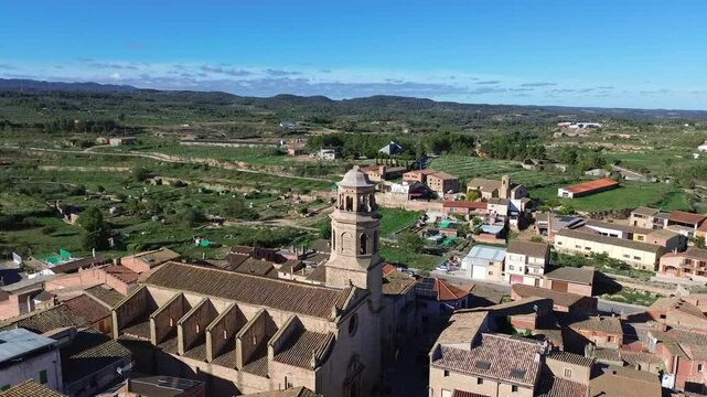 Drone Slightly Flying Away from Church Santa Maria de l'Albi