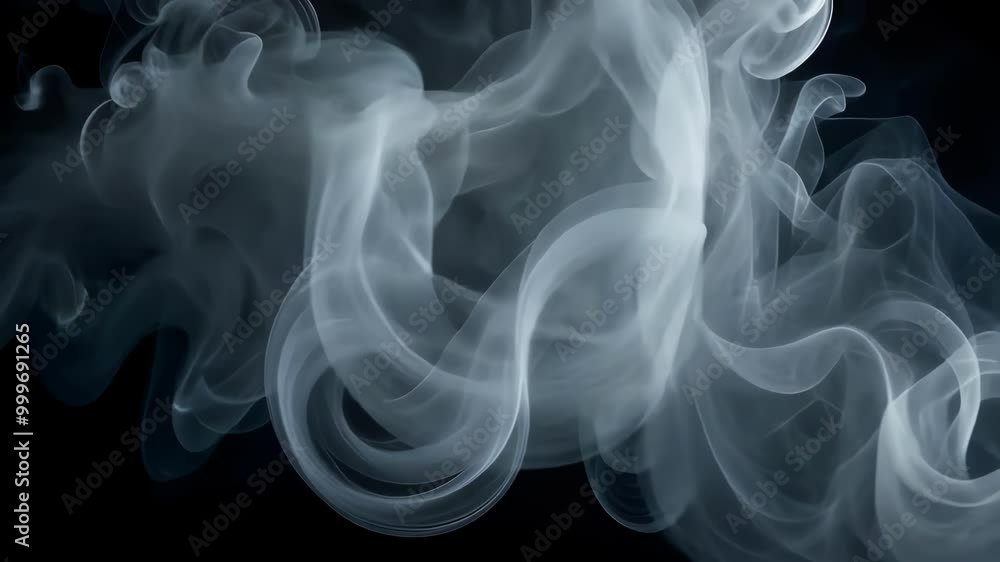 Poster an ethereal display of swirling smoke, creating a dynamic and mysterious atmosphere with fluid movem