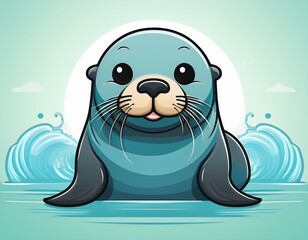 cute sea lion logo vector