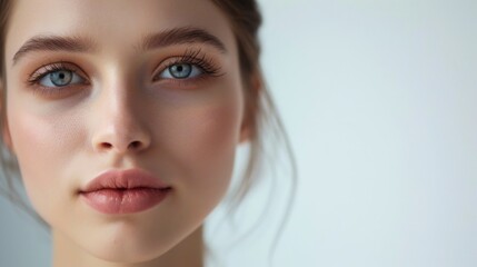 Naklejka premium Close-up portrait of a woman with striking blue eyes