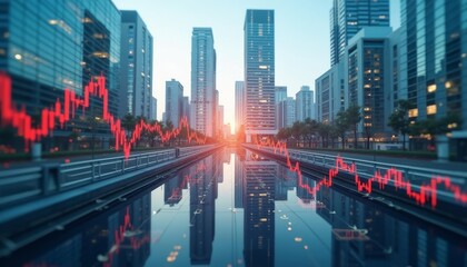  Cityscape with financial data overlay symbolizing economic growth and urban development