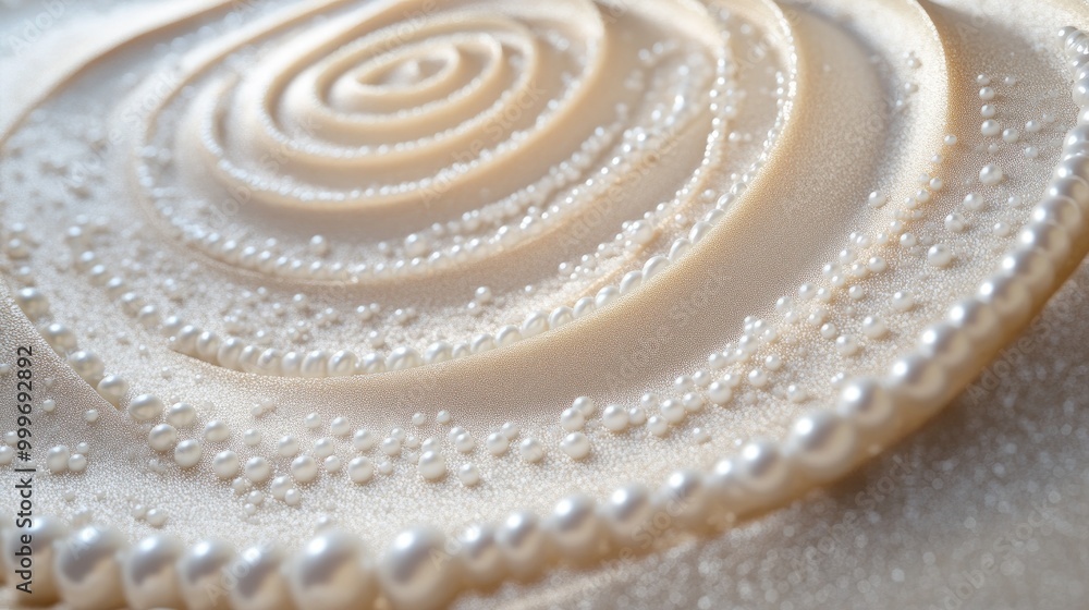 Poster beautiful swirling trails of pearls form a mesmerizing abstract design on a soft sand backdrop, perf