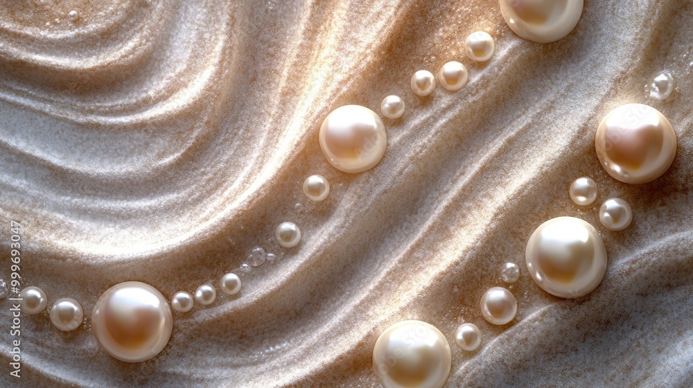 Aufkleber mesmerizing pearls in swirling trails form an intricate abstract pattern on a sand background, perfe