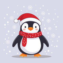 a penguin wearing a Santa hat illustration