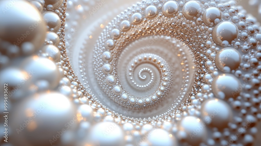 Poster pearls in swirling trails form a stunning abstract pattern against a jewelry motif background, creat