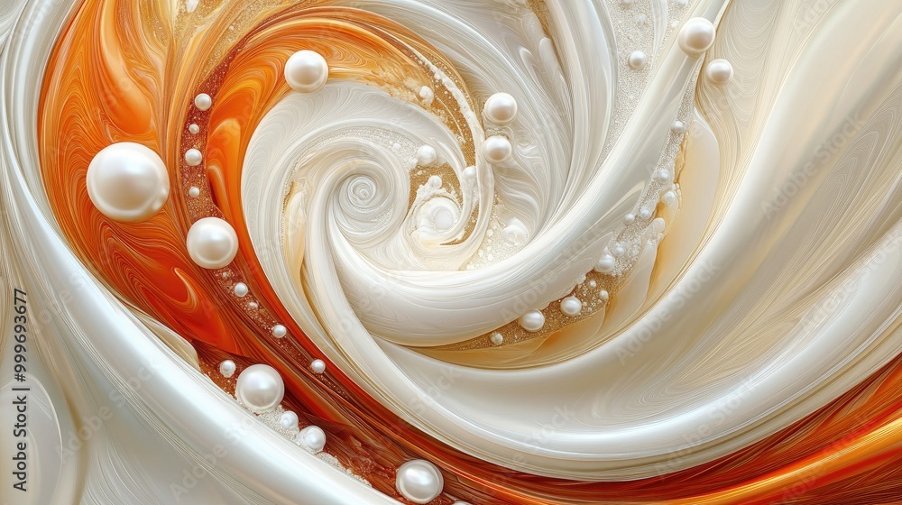 Poster pearls in swirling trails form a stunning abstract pattern against a jewelry motif background, creat