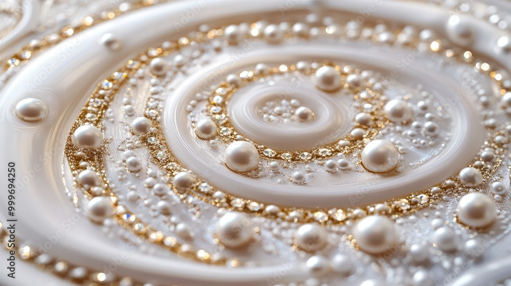 Poster stunning swirling pearls form intricate trails over a jewelry pattern backdrop, creating a mesmerizi