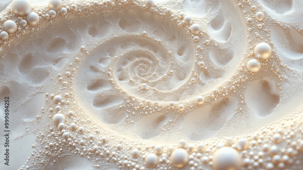 Poster stunning swirling pearls form intricate trails on a sand background, creating a mesmerizing abstract