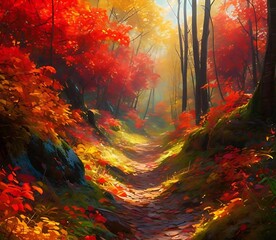 Autumn Path Through Colorful&nbsp;Forest