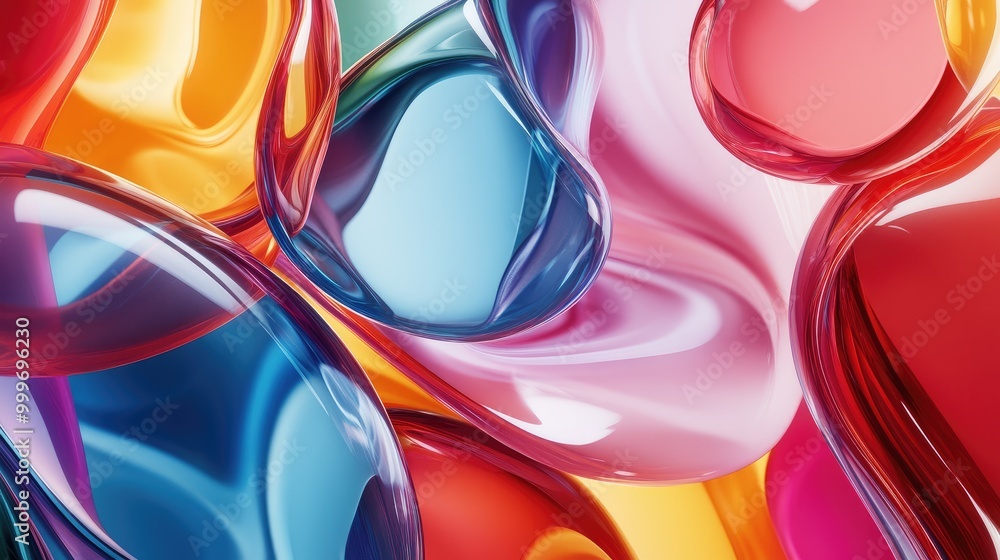Fototapete colorful glass 3d objects arranged in a fluid, abstract pattern on a sleek background, creating a mo