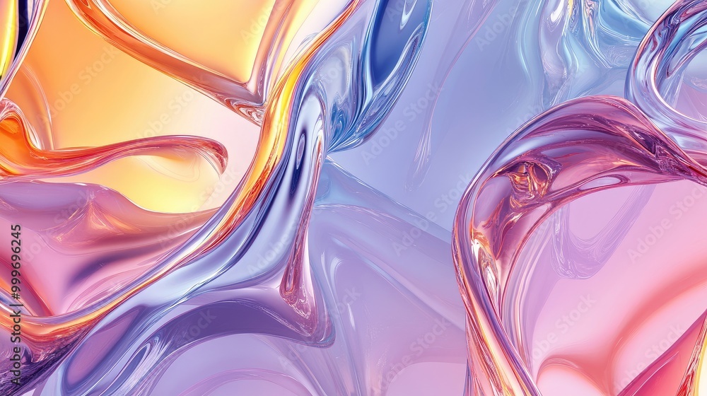 Fototapete colorful glass 3d objects arranged in a fluid, abstract pattern on a sleek background, creating a mo
