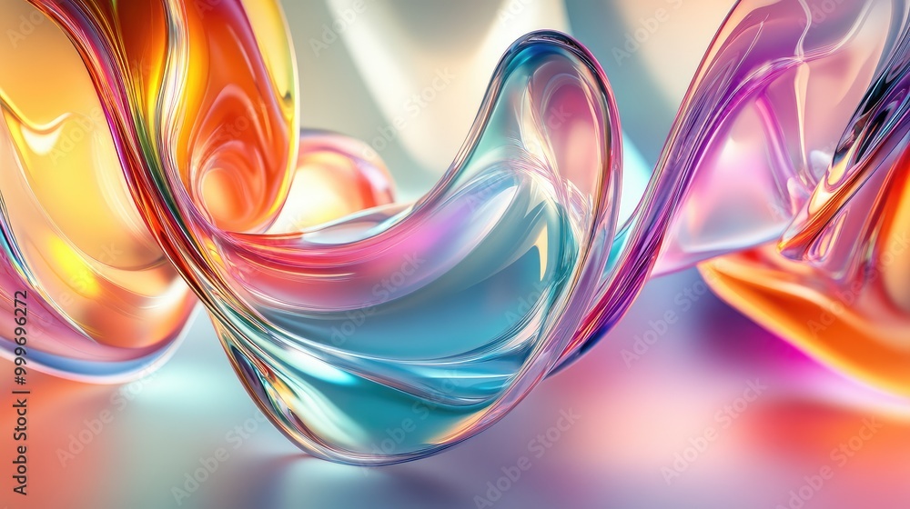 Fototapete colorful glass 3d objects arranged in a fluid, abstract pattern on a sleek background, creating a mo