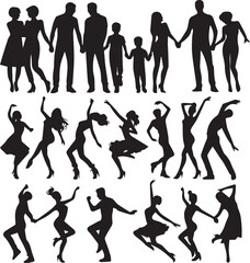 family person and people dancing silhouette vector icon black and white