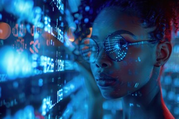A woman sits at her desk, looking at a computer screen