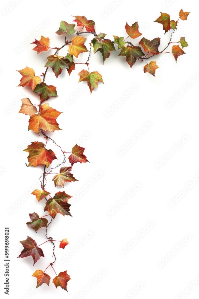 Poster a close-up image of a vine with green leaves on a pure white background, ideal for use in editorial 