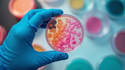 Colorful microbial culture in petri dish 
